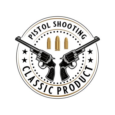 classic gun logo design. concept of two guns with bullets, for shooting training, repair or gun shop.