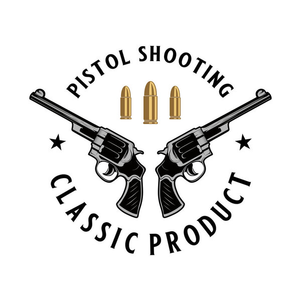 classic gun logo design. concept of two guns with bullets, for shooting training, repair or gun shop.