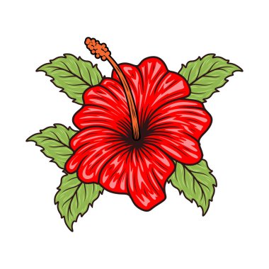 hibiscus çiçek vektör logosu. Yaprak, dal ve çiçek tasarım elementleri, etiketler, işaretler için. Vektör illüstrasyonu