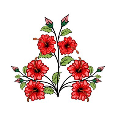 hibiscus çiçek vektör logosu. Yaprak, dal ve çiçek tasarım elementleri, etiketler, işaretler için. Vektör illüstrasyonu