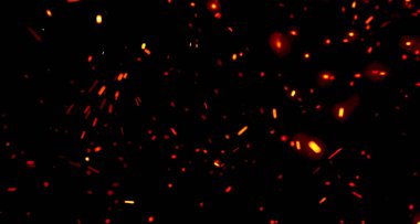 Parlayan turuncu kıvılcımlar ve hareketli közleri olan koyu soyut bir arka plan. Ateşli parçacıklar, ısı, enerji, alev ve ateş kavramları için ideal, enerjik ve dramatik bir atmosfer yaratırlar..