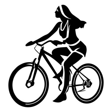 Black And White Shape Of A Girl On A Bike 2D Vector Logo Style. Based on Generative AI.