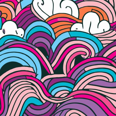 Outlined Doodles With Colourful Waves .