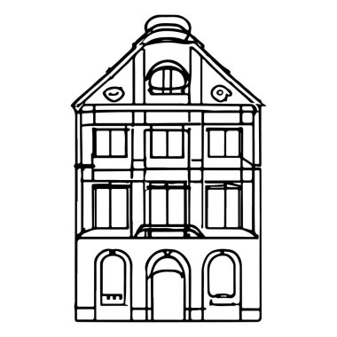 Vector Outline Drawing Icon Of Historic German House. Handmade vector art.