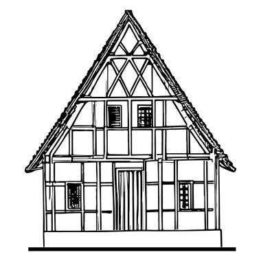 Vector Drawing Of Old German House Icon. Handmade vector art.