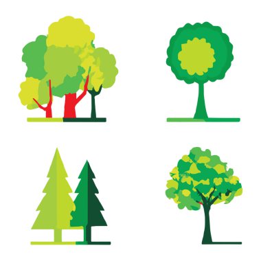 Various Types Of Trees In Spring Vector Icons Separated On White. Handmade vector art.