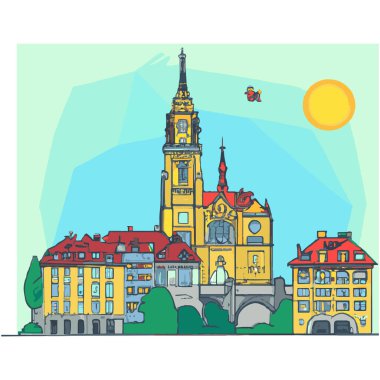 Bern, İsviçre Sanat Skyline İllüstrasyonu