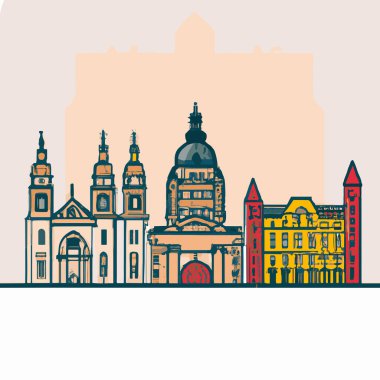 Budapeşte, Macaristan Şehri Skyline İllüstrasyonu