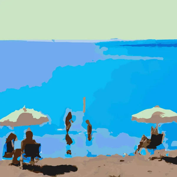 Plajdaki Nsanlar Güneş Banyosu Llüstrasyonu — Stok Vektör