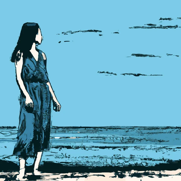 Γυναίκα Στην Παραλία Leisure Scene Εικονογράφηση — Διανυσματικό Αρχείο