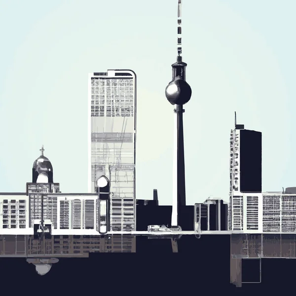 Berlin Deutschland City Skyline Mit Fernsehturm Und Skyline Illustration — Stockvektor