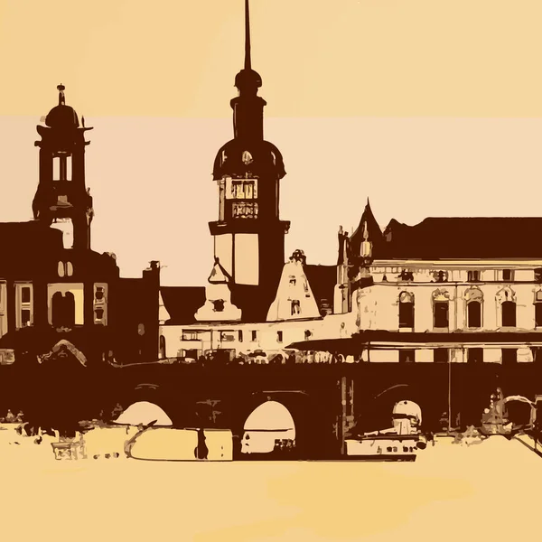 Antigua Dresde Alemania Ciudad Skyline Ilustración — Vector de stock