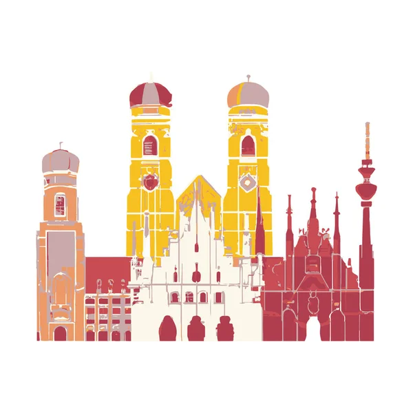 Ikone Von München Deutschland Skyline Illustration — Stockvektor