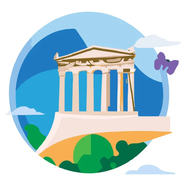 Atina Yunanistan Tapınak Resimleriyle Ufuk Çizgisi — Stok Vektör