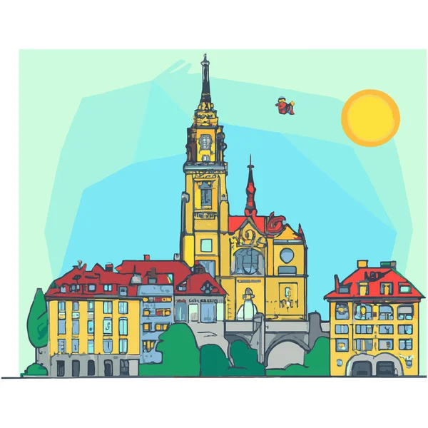 Bern Zwitserland Art Skyline Illustratie — Stockvector