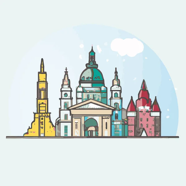 Colorido Budapeste Skyline Ilustração — Vetor de Stock