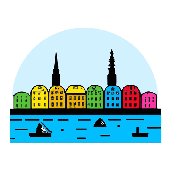 Copenhague Danemark Illustration Une Ligne Aérienne — Image vectorielle