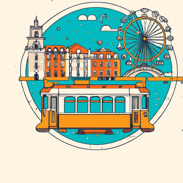 Lisbonne Portugal Illustration Une Ligne Aérienne — Image vectorielle