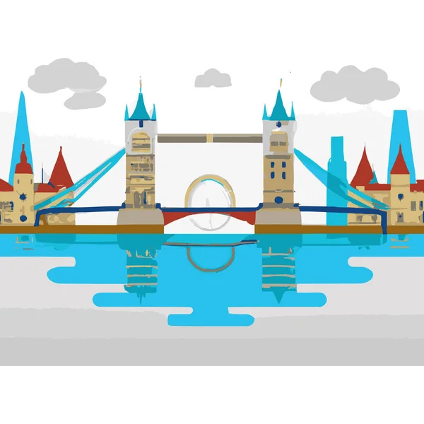 London Skyline Med Tower Bridge Illustration — Stock vektor