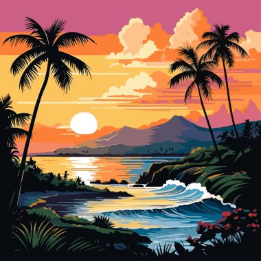 Hawaii, ABD, Renkli Vektör Çizimi