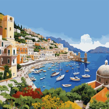 Capri, Italy, Colorful Vector Drawing clipart