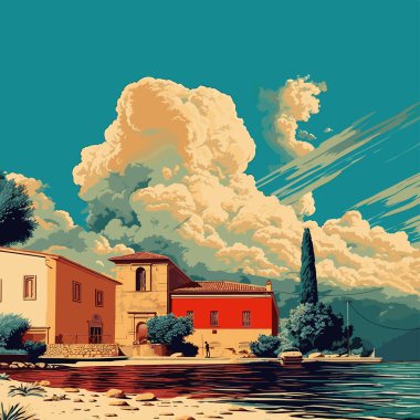 Fransa 'daki Eski Ev, Renkli Vektör Çizimi