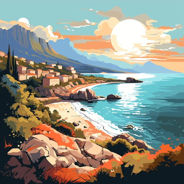 Korsika Fransa Renkli Vektör Çizimi — Stok Vektör