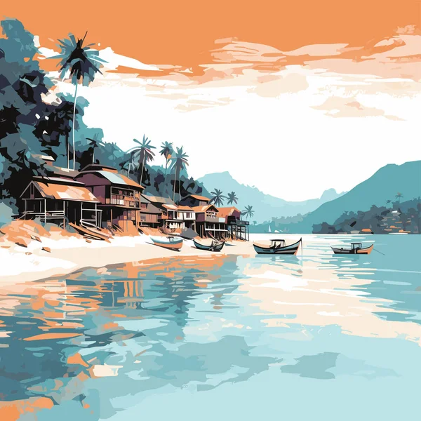 Ilhas Perhentianas Malásia Desenho Vetor Colorido — Vetor de Stock