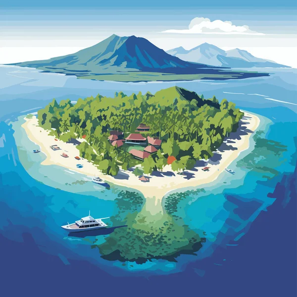 Islas Gili Indonesia Dibujo Vectorial Colorido — Archivo Imágenes Vectoriales