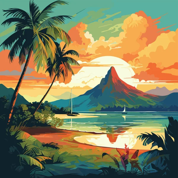 Franska Polynesien Frankrike Färgglad Vektor Ritning Stockillustration
