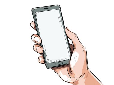 Cep telefonunu boş ekranla tutmak, detaylandırılmış çizim, sert kenar boyası, ağır gölgeleme, klasik resimlerin kullanımı, resimli resim gibi.