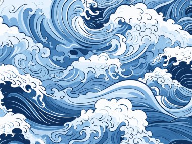 Japon Deniz Dalgalanması Şablonu, Japon Denizi Üzerinde Beyaz, Fırtınalı Deniz Kalıpları, Hiper-Gerçekçi Su, Geleneksel Çin Resimleri
