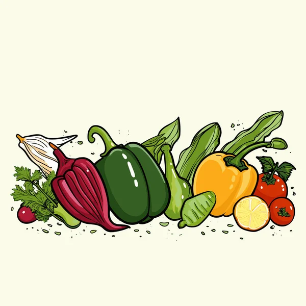 Ilustración Racimo Verduras Estilo Color Saturado Trabajo Línea Simple Coloreado — Vector de stock