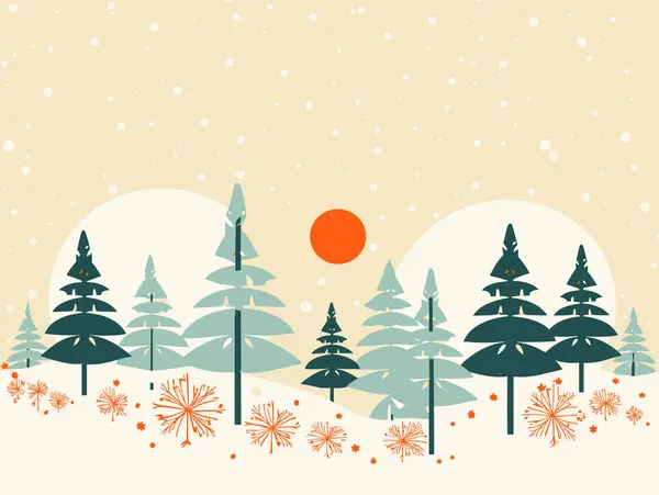 Christmas Trees Style Mid Century Illustration Sky Blue Amber Flickr — Stock Vector