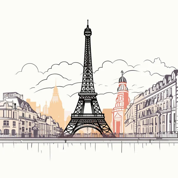 Eiffel Torni Pariisi Vektori Kuvitus Valkoisella Taustalla Dynaamisten Kaupunkimaisemien Tyyliin — vektorikuva
