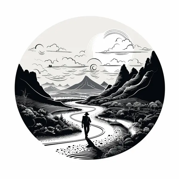 Illustration Noir Blanc Bouleau Nature Sauvage Dans Style Paysages Élaborés — Image vectorielle