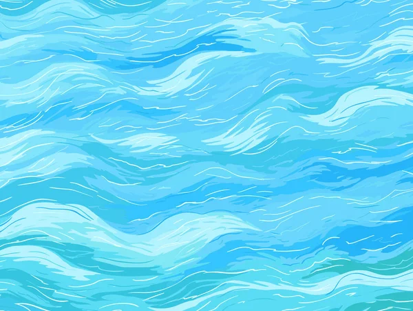 Water Waves Foundation Art Nautical Style Freehand Painting Hebblewave Lively — стоковый вектор