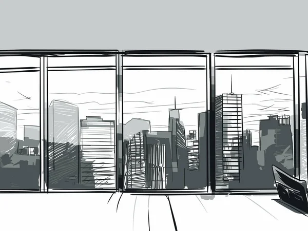 New York City View Från Öppet Fönster Med Stol Front — Stock vektor