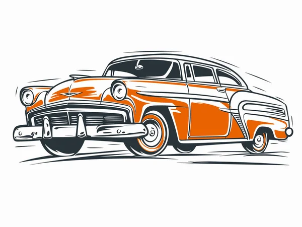 Old Car Orange Vector Drawing Icon Graphic Retro Vintage Auto - Stok Vektor