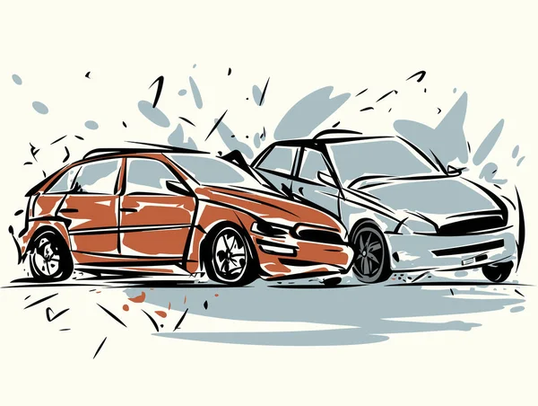 Cetakan Kecelakaan Mobil Latar Belakang Sketch Dalam Gaya Coklat Ringan - Stok Vektor