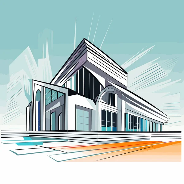 Image Modern Architectural Building Located Middle Water Style Colored Cartoon — Stock Vector