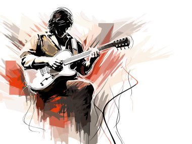 Canlı müzik arka planda Gitarist ve halka açık elle çizilmiş stilde