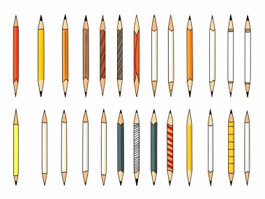 Vektör. Kalem simgeleri el çizimi biçiminde düz tasarım ayarladı