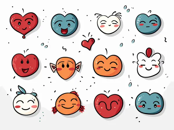 set of icons emotion mood happy sad smile face in hand-drawn style