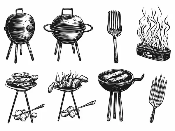 Vector Black Barbecue Icons Set Hand Drawn Style Royalty Free Stock Vectors