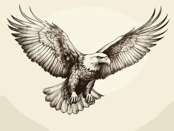 Fliegendes Adler Maskottchen Stich Stil Handgezeichnetem Stil Stockillustration