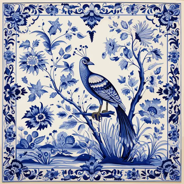 Ubin Keramik Azulejo Portugis Dengan Gaya Gambar Tangan Stok Vektor