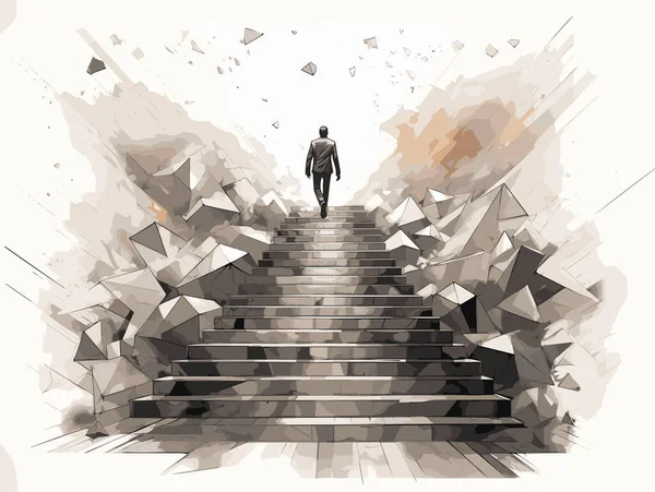Successful Leader Climb Stairs Hand Drawn Style Stock Illustration