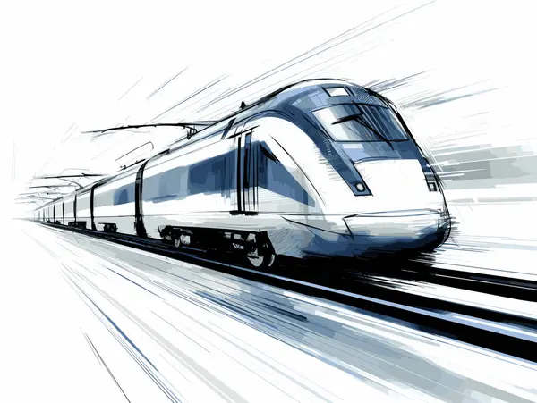 Τρένο Σιδηροδρομική Σύνδεση Υψηλής Ταχύτητας Χειροποίητο Στυλ Εικονογράφηση Αρχείου