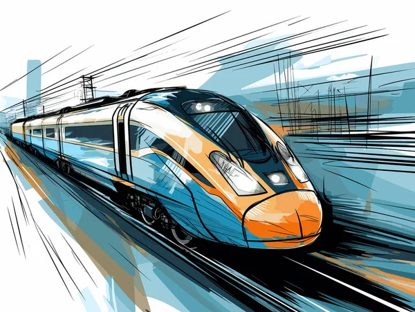 Tåg High Speed Järnväg Länk Handritad Stil Vektorgrafik